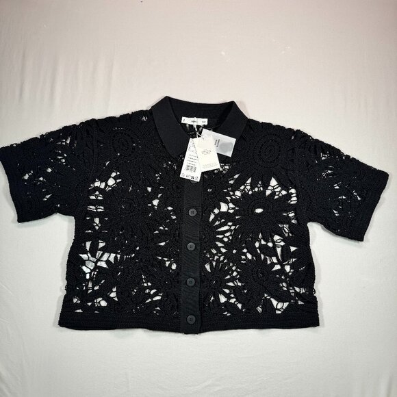 MNG Crochet Lace Button Top Black NWT Small - Picture 1 of 7